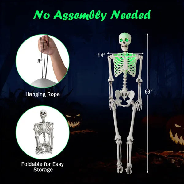 5.5ft Life-Size Skeleton with built-in Green LED Lights