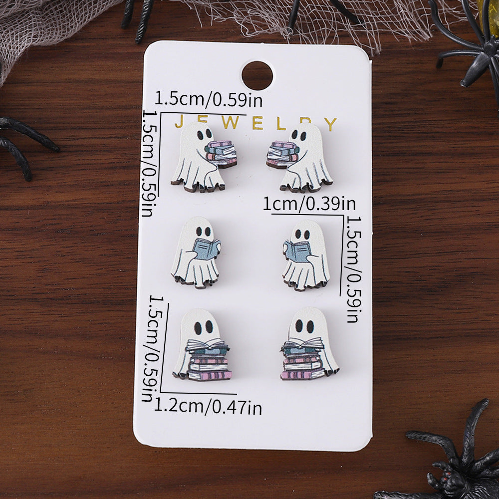 Book Ghost Wooden Studs Suit earrings