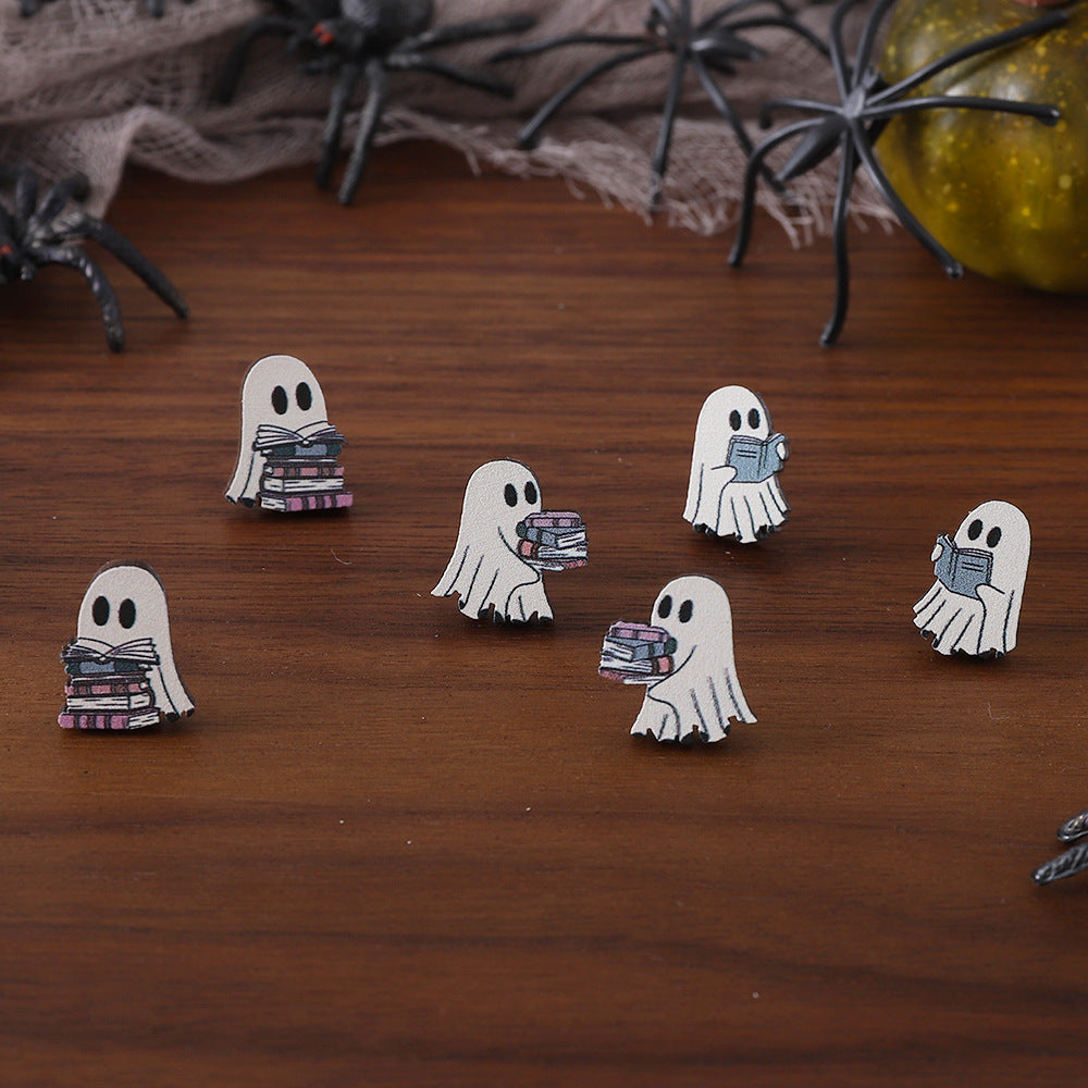 Book Ghost Wooden Studs Suit earrings