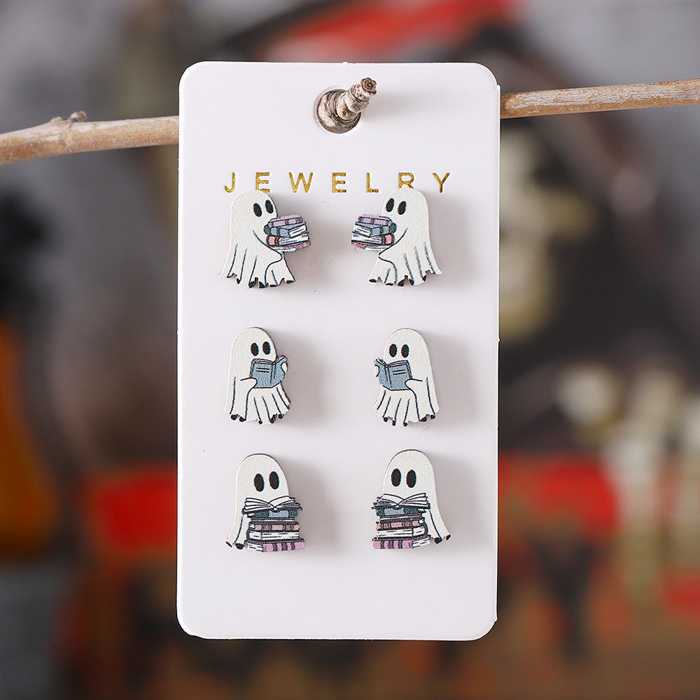 Book Ghost Wooden Studs Suit earrings
