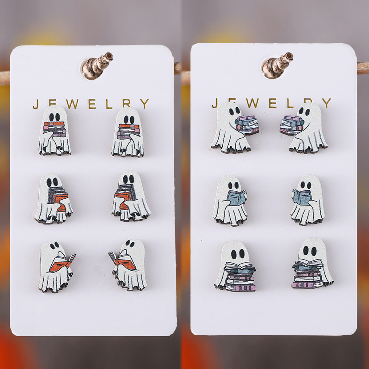Book Ghost Wooden Studs Suit earrings