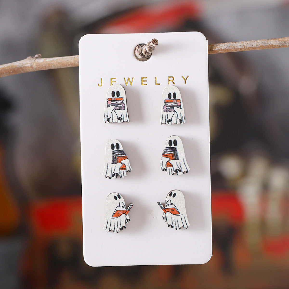 Book Ghost Wooden Studs Suit earrings