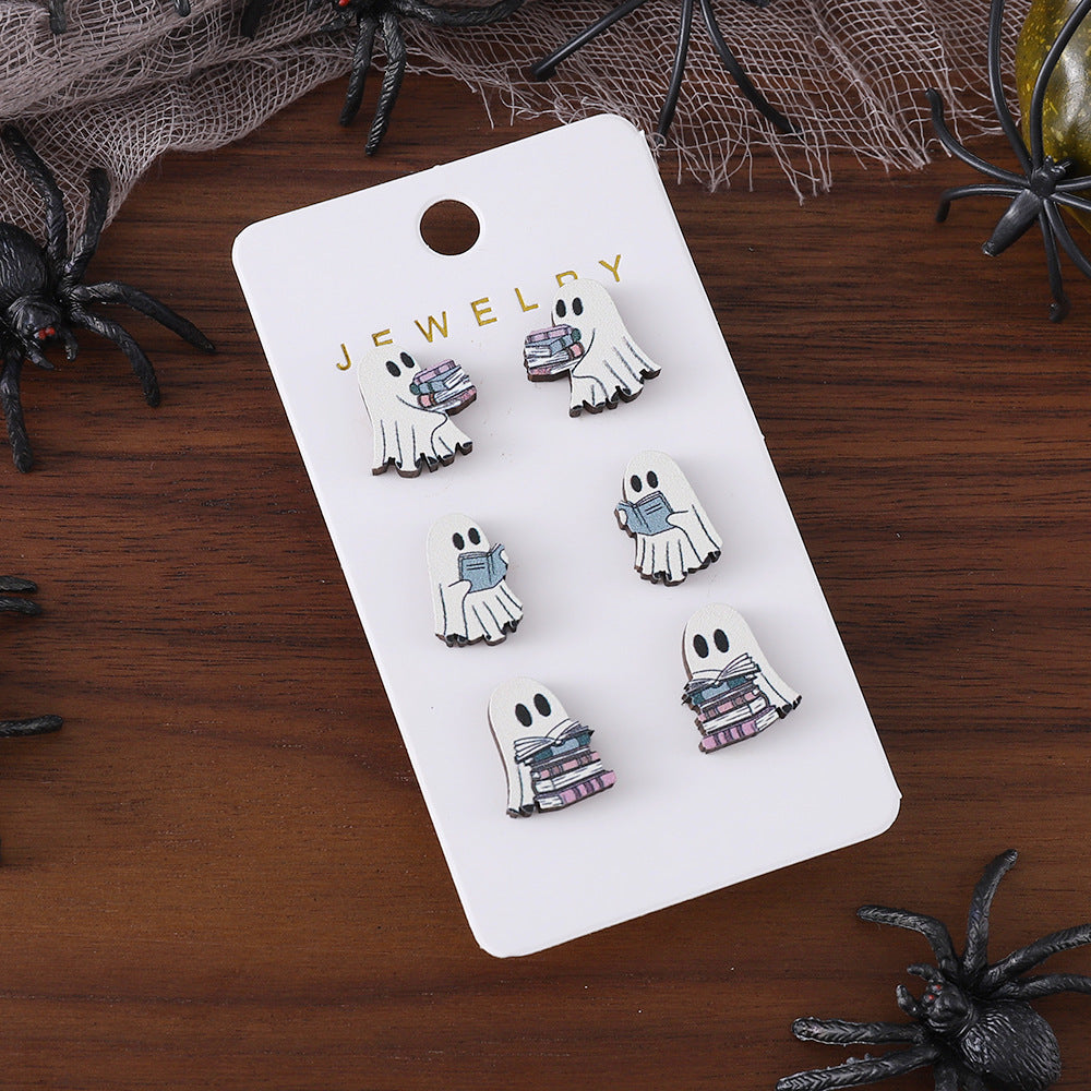 Book Ghost Wooden Studs Suit earrings