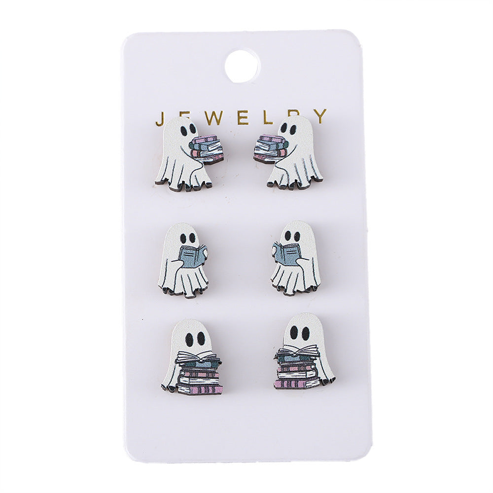 Book Ghost Wooden Studs Suit earrings