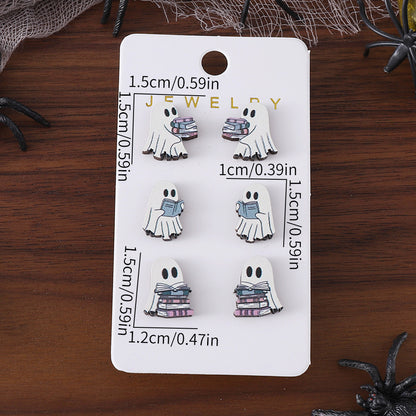 Book Ghost Wooden Studs Suit earrings