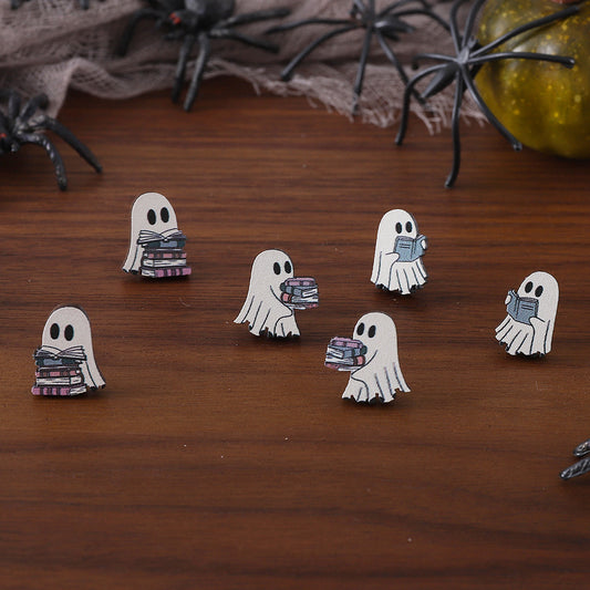 Book Ghost Wooden Studs Suit earrings
