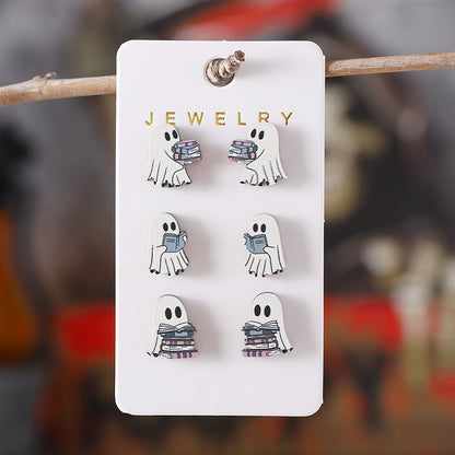 Book Ghost Wooden Studs Suit earrings