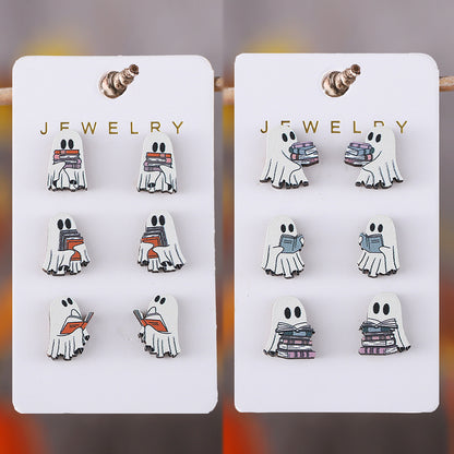 Book Ghost Wooden Studs Suit earrings