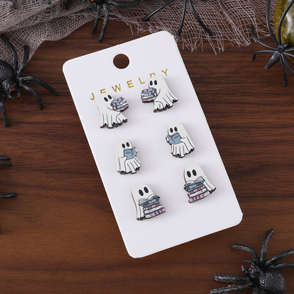 Book Ghost Wooden Studs Suit earrings