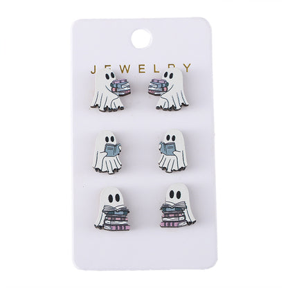 Book Ghost Wooden Studs Suit earrings